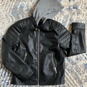 H&M Faux Leather Biker Jacket with Detachable Hood Size 10-11 Youth